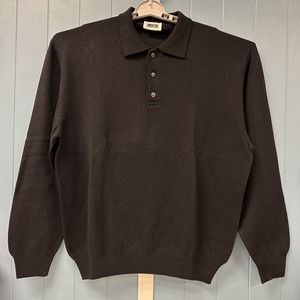 LAZO‎ MADE IN ITALY 100% Virgin Wool ELEGANT Black Polo SWEATER SZ 2XL EUC